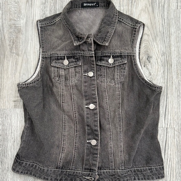 Allegra Black Denim Button Up Vest Sz M - Picture 1 of 9